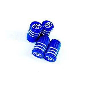 Set Of 4 Blue Silver Toyota Tire Valve Covers